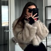 Lady Cropped Coat for Winter | Fluffy Short Faux Fur Jacket | Female Outerwear | Luxury Fur Coat | Warm Faux Fur Coat |