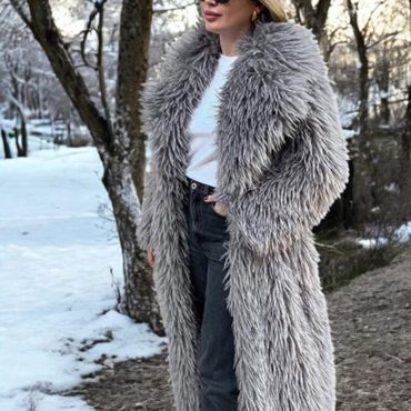 Women's Long Shaggy Faux Fur Coat | Warm Plush Winter Overcoat | Elegant Full-Length Outerwear | Luxury Gift for Her Sister Girlfriend